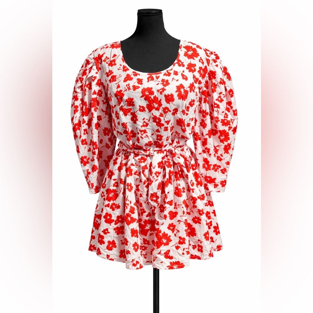 18 Centimeters Red Floral Puff Sleeve Mini Dress Tie Waist NWT Size 2X
